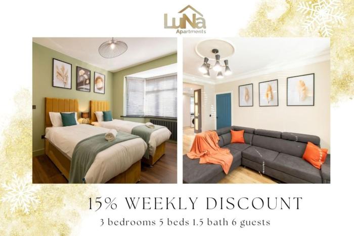 Spacious 3 Bed House for Groups 2 Baths 6 Guests