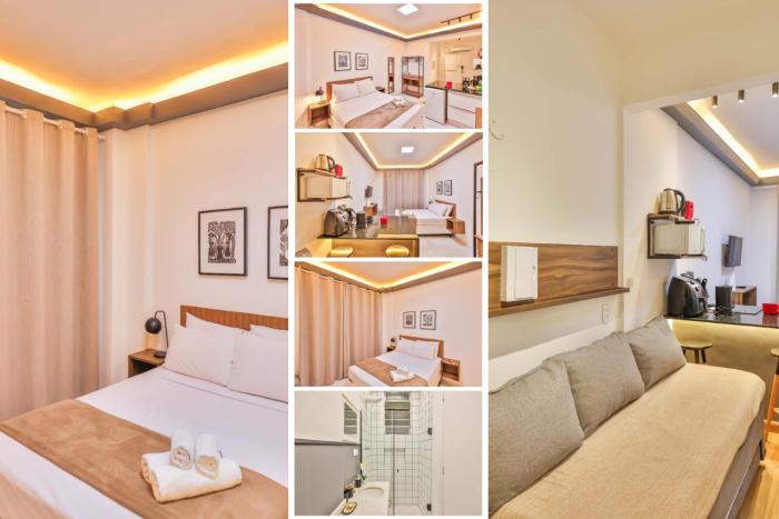 Studio compacto em Copacabana, reformado, com WiFi, Ar split, mini cozinha, a 250m da praia e 350m do metrô!