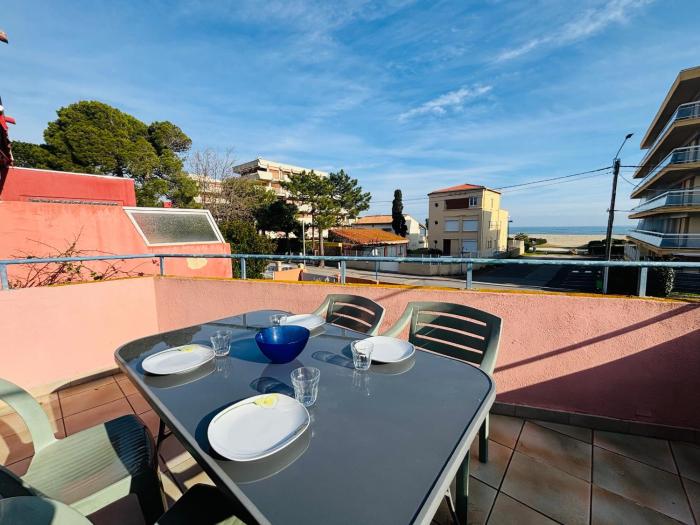 Duplex lumineux avec terrasse, vue mer, 6 couchages à Argelès - FR-1-309-547