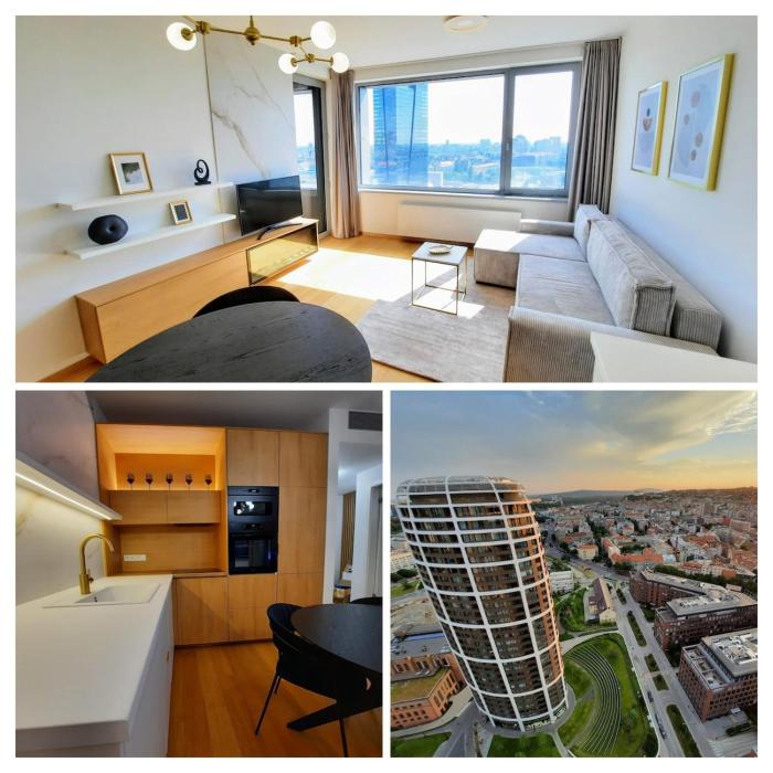 18th floor skyline view apartment with fireplace and free parking