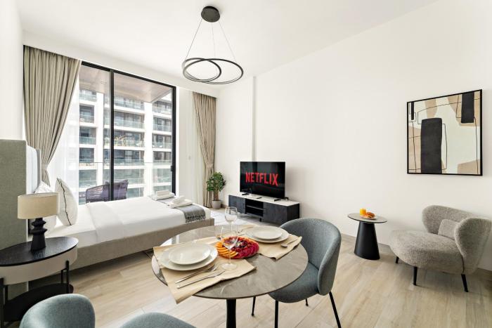 VayK - Refined Studio in Dubai Hills with Pool View