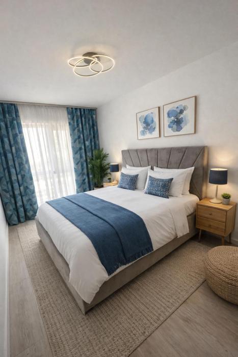 Modern 1BR Apartment with Terrace and City View near Romexpo