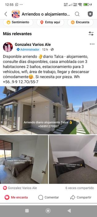 Talca Arriendo Alojamiento casa 4 a 6 huespedes