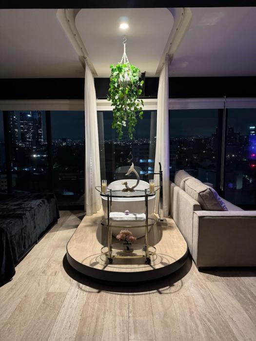 Luxury loft with tub and city view!