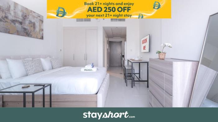 Free housekeeping visits during your stay - StayShort - Damac Hills Sleeps 2 with Balcony