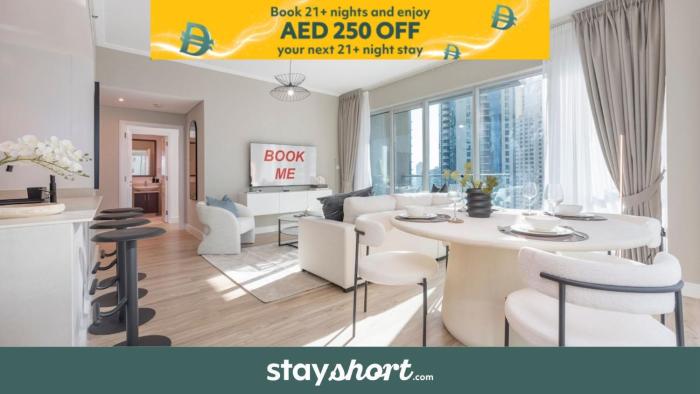 Free housekeeping visits during your stay - StayShort - Stylish 1-Bedroom Apartment Perfect for 4 in JBR Dubai Marina