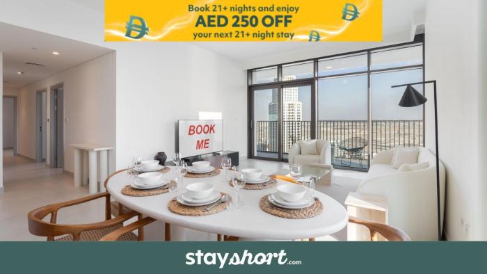 Free housekeeping visits during your stay - StayShort - Luxury 3 Bedroom in Dubai Creek Harbour that Sleeps 6