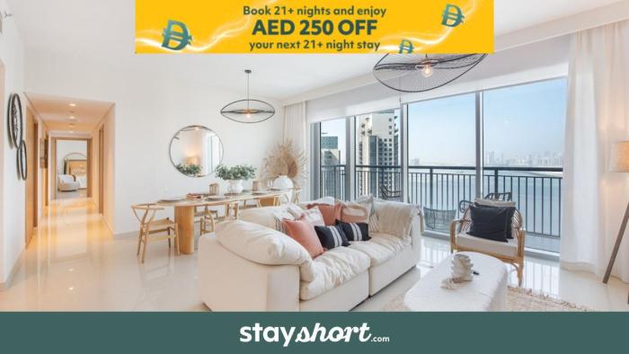 Free housekeeping visits during your stay - StayShort - Stylish Cozy 3-Bedroom Apartment with Harbour Views in Dubai Creek Harbour