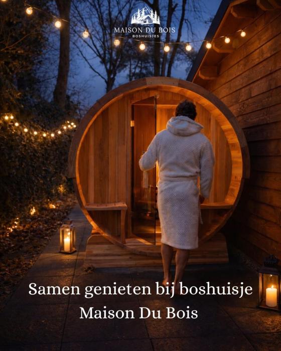 Luxe houten wellness boshuisje met Sauna