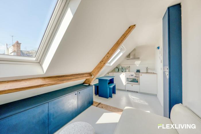 Bright studio with a view over the rooftops of Paris 9th