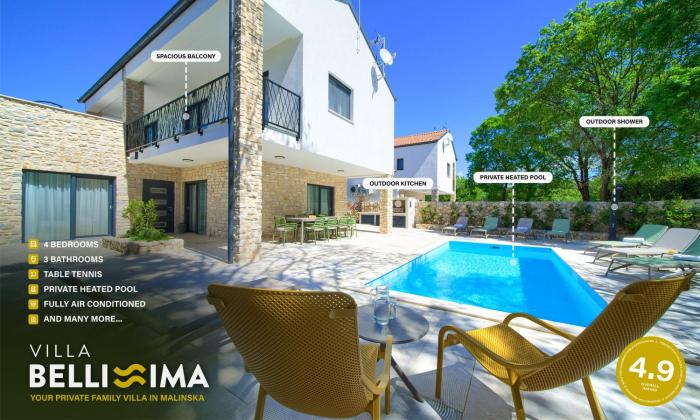 Villa Bellissima Malinska - Privater Pool, 4 Schlafzimmer, ruhige Lage