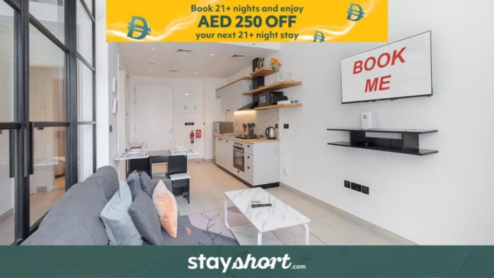 Free housekeeping visits during your stay - StayShort - Modern Dubai Hills Apartment Great Pool Sleeps 4