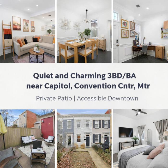 ENTIRE TOWNHOUSE 3 bedroom, 3 bathroom, Private Parking, Near US Capitol and Metro, Sleeps 6