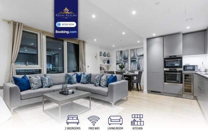 2BR Flat By Regal Realms Short Lets & Serviced Accommodation in Battersea With Gym & Rooftop Access