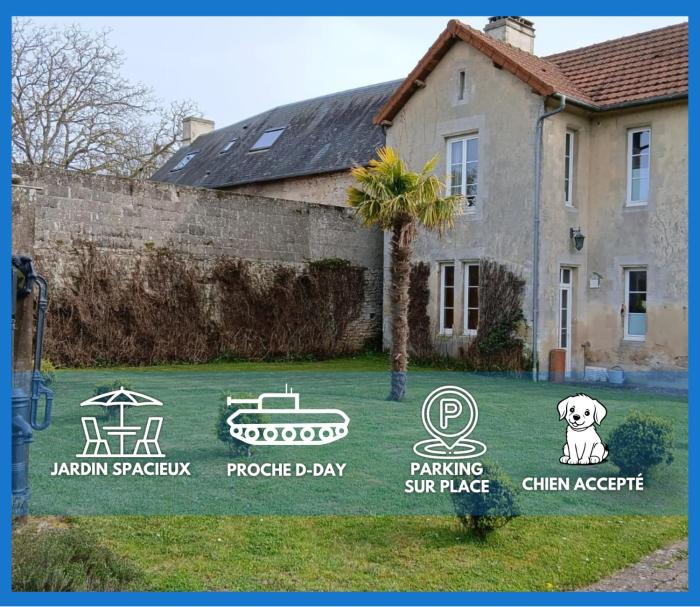 Le Palmier spacieux, lumineux, bien équipée, 9 p, beau jardin clos terrasse, parking privatif 7 kms Bayeux proche plages du débarquement