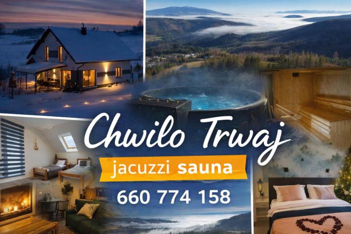 Chwilo Trwaj dom z jacuzzi, sauną i kominkiem z widokiem na góry Korbielów Pilsko