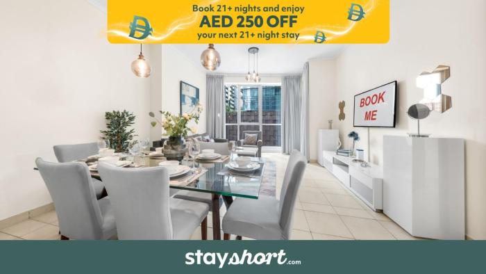 Free housekeeping visits during your stay - StayShort - Bright 1 Bedroom Retreat in Dubai Marina that Sleeps 4