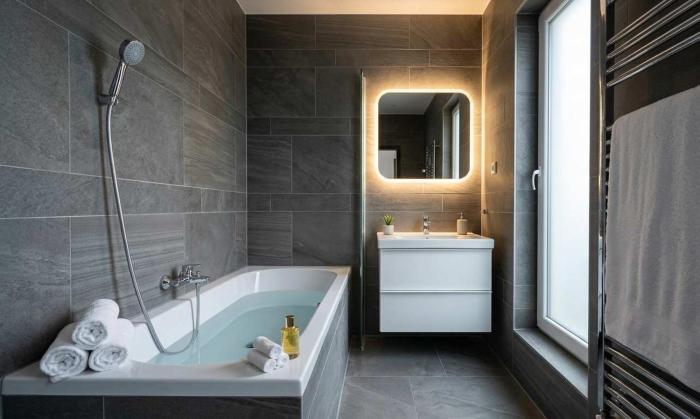 Bright Scandinavian Flat Bathtub n Danube Steps