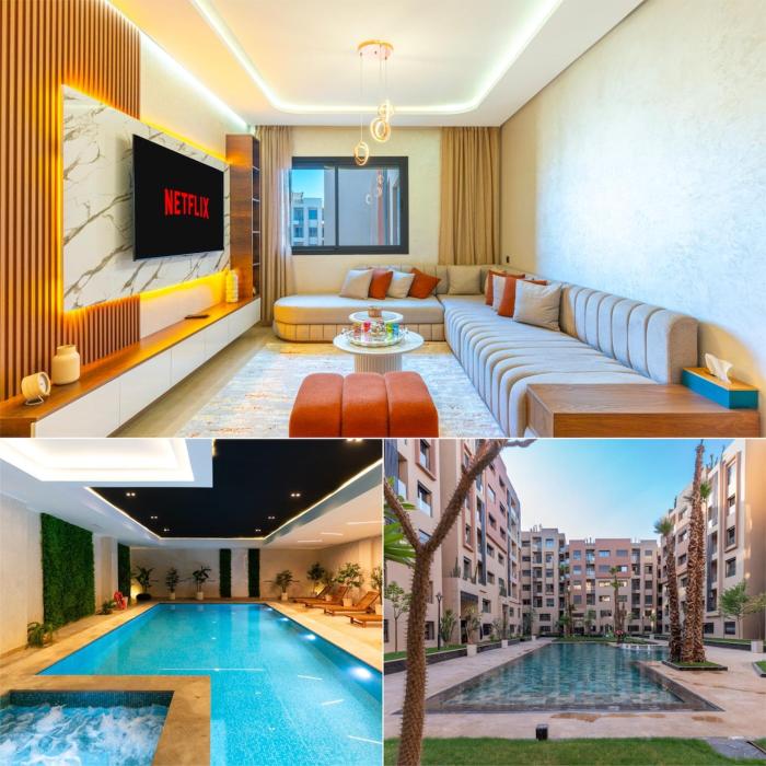 Bright Guéliz apartment, swimming pools gym