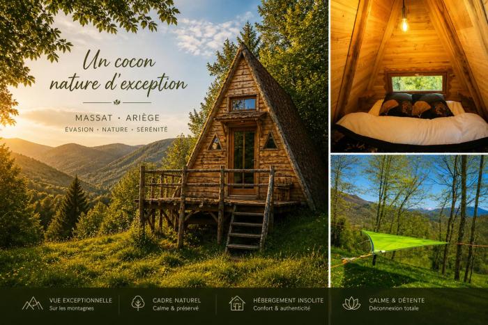 Chalet en Ariège insolite avec vue montagne, calme, nature et ciel étoilé