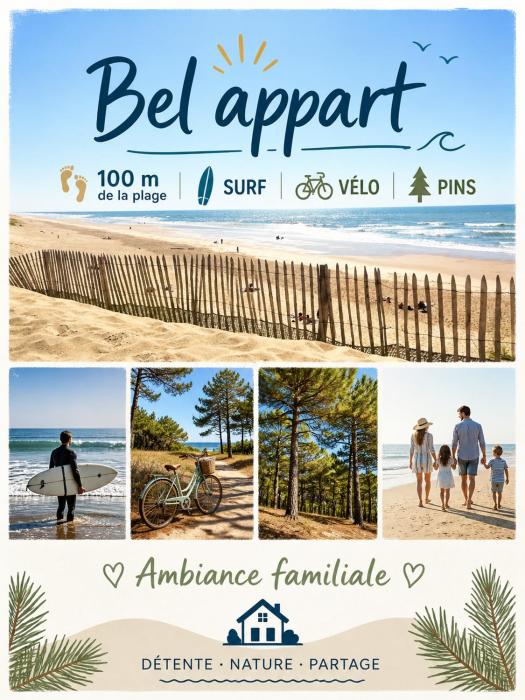 Bel appartement à 100 m de la plage