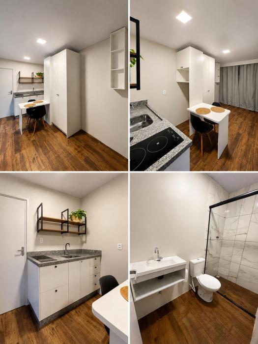 Kitnet , quarto, cozinha e banheiro, móveis planejados