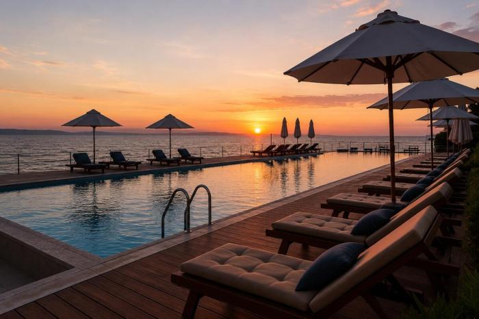 Sunny Resort apartment with private beach access