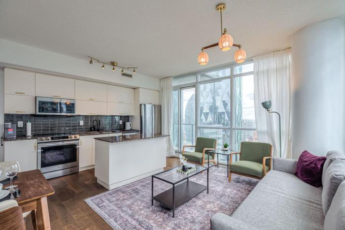 Downtown 2BR condo with city views and free parking