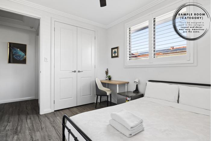 Double Bed at Central Cabramatta Foodies Paradise - Shared Bathroom and Amenities
