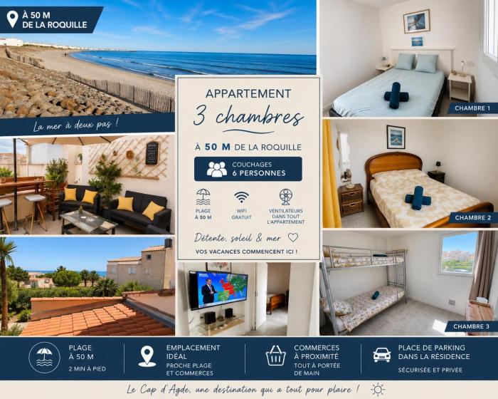 Grand appartement avec terrasse à 50m de la plage
