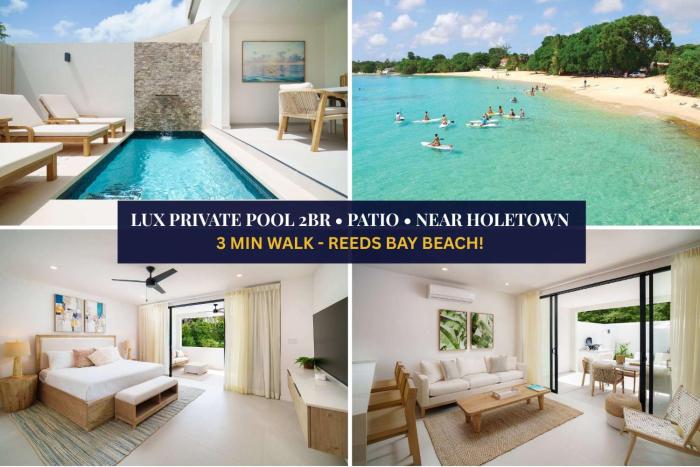 New Stylish 2BR Villa Walk to Beach Pool