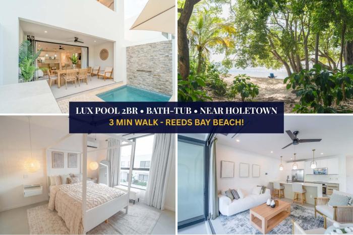 Stylish NEW 2BR Villa with Pool Walk to Beach