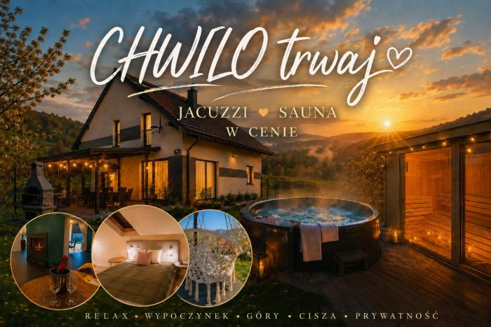 Chwilo Trwaj dom z jacuzzi, sauną i kominkiem z widokiem na góry Korbielów Pilsko