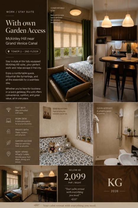 Work Stay Suite with Garden Access near Venice Grand Canal and BGC