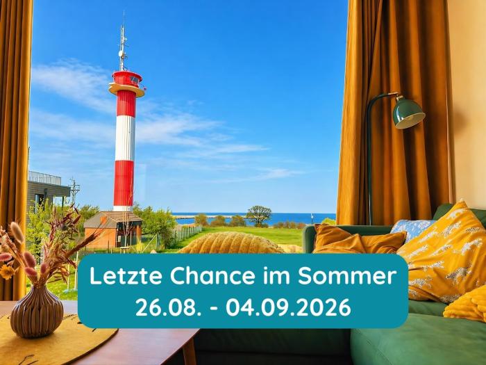 Meerglück am Beltblick Fehmarn - FeWo mit Sauna, Blick auf Ostsee und Leuchtturm, nur 150 m zum Meer
