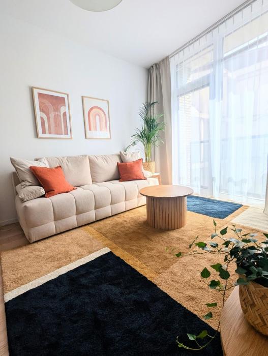 Modern 2-rm apt with Red Light Therapy panel