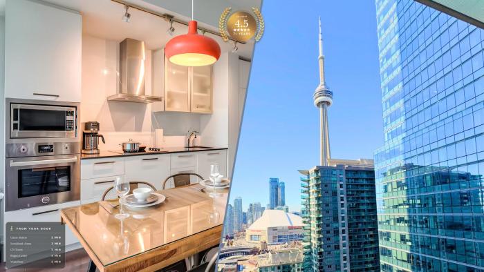 CN Tower View Condo with Pvt Balcony & Work Space