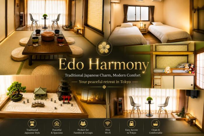10 min to Asakusa, Sky tree, Train to Airport , Luggage drop, Edo Harmony