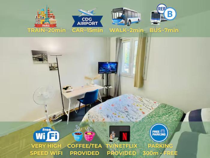 Close to Paris, CDG Airport, and Parc des Expos