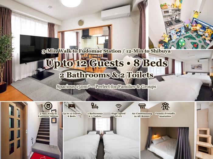 とまりーとStay 不動前 Spacious Stay 3min Fudo-mae Station Near Shibuya 2Bath