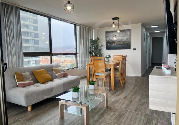 Exclusivo departamento tres dormitorios, capacidad 6 personas, excelente vista al mar para disfrutar de las puestas de sol
