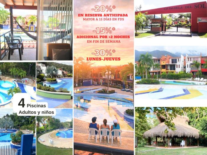 ""Apto 2 Habit, 4 piscinas, Dcto GENIUS, Check in-out extendidos, a 1 cuadra del parque -Ciudadela del Sol-""