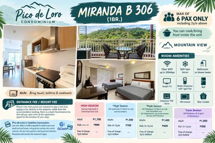 Miranda B 306 1BR at Pico de Loro by Raquels Place