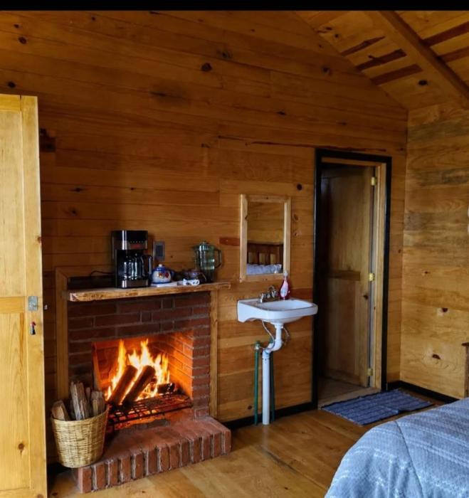 Acojedora cabaña con chimenea y fogata en el bosque cerca de san José del pacifico