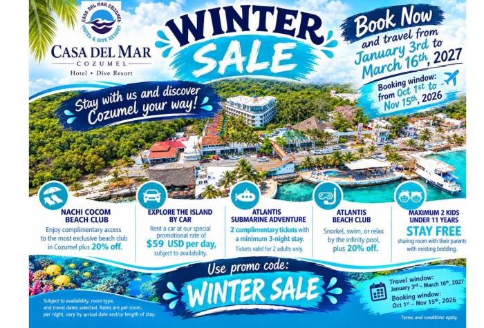 Casa del Mar Cozumel Hotel & Dive Resort with free access to an exclusive beach club