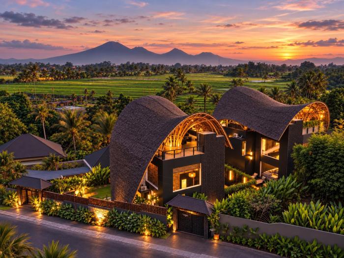 Sunset Palms Bamboo Luxury Villas Private Pool Volcano Rice Terrace Views