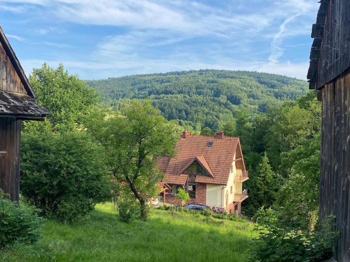 Dom w górach nad strumieniem