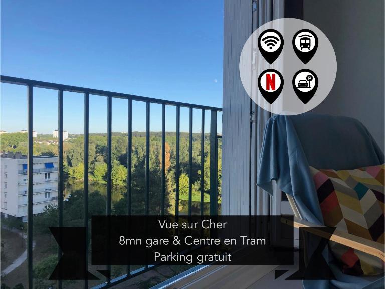 T2 lumineux vue sur Cher, 8mn Gare & centre - B&B Tours
