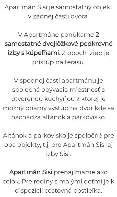 Apartmán Sisi - Bed and Breakfast Hrabušice