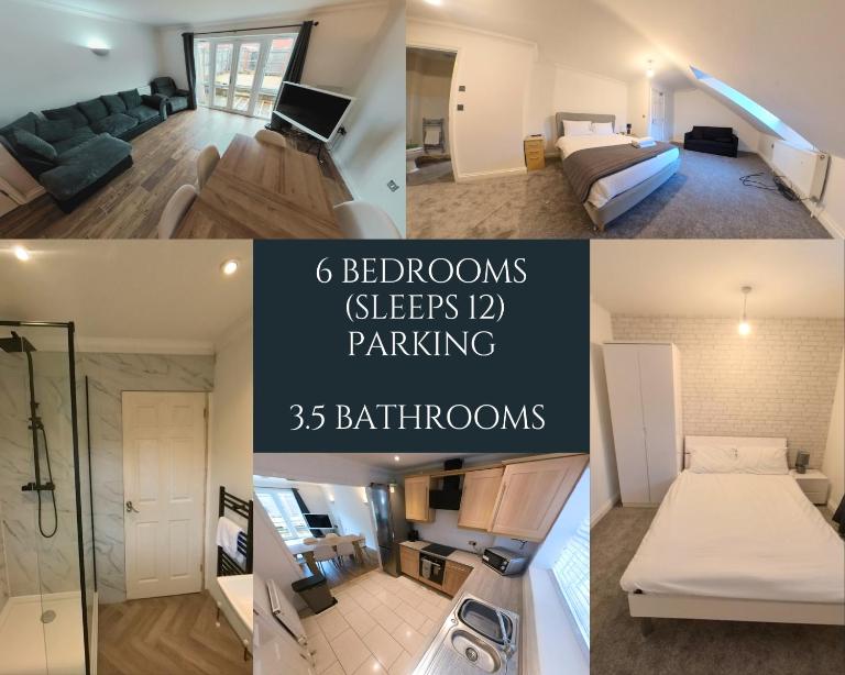 Large 6 bed house - 6 Bedrooms - Parking WIFI 6 smart TVs 3 shower rooms 4 WCs - B&B Kettering